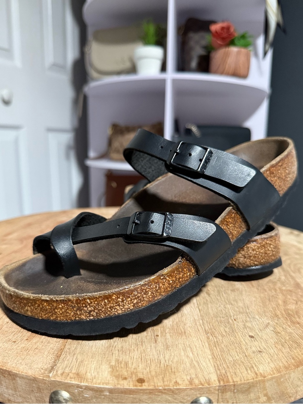 Birkenstock Black Two-Strap Cork Footbed Sandals